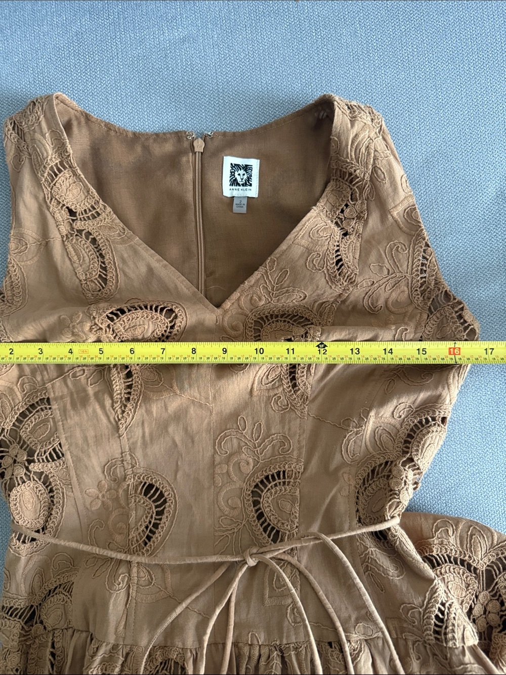 Anne Klein Sleeveless Embroidered Midi Dress in Tan - Picture 9 of 15